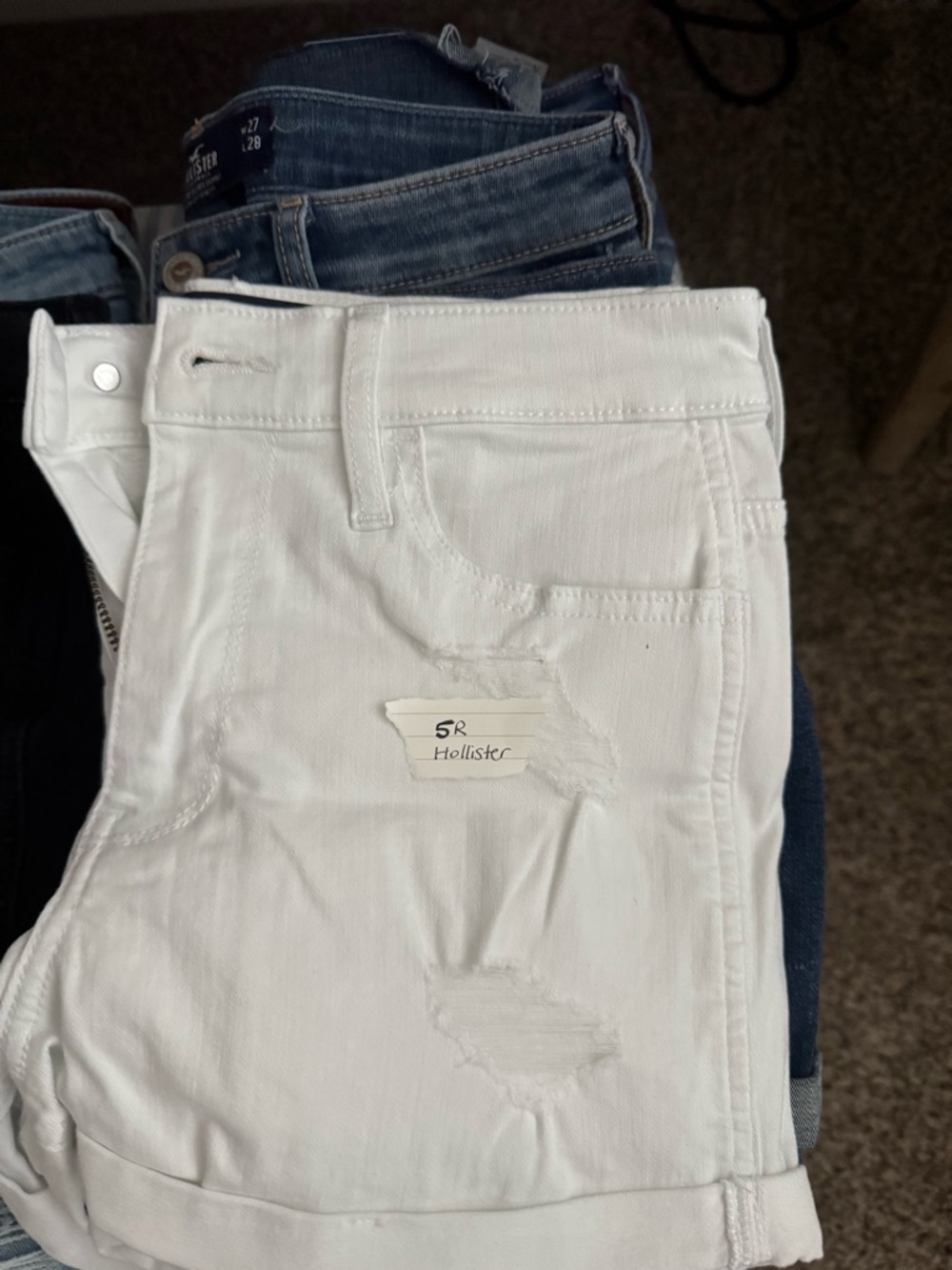 Hollister White Distressed Ankle Crop Jeans and jean shorts